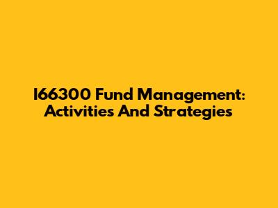 I66300 Fund Management: Activities And Strategies