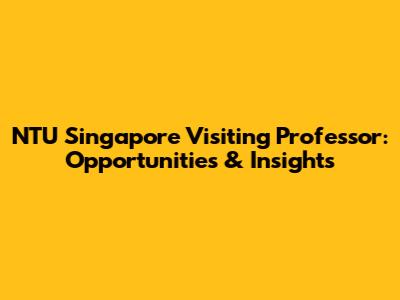 NTU Singapore Visiting Professor: Opportunities & Insights